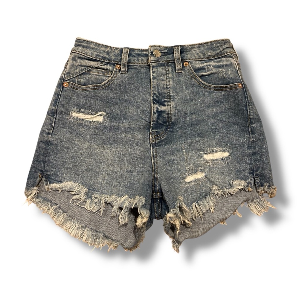 We The Free Free People Denim Crvy Distressed Button Fly Shorts Women's 26